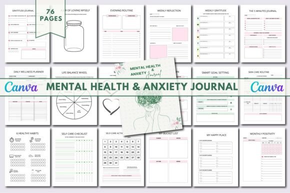 Download Mental Health &amp; Anxiety Journal Canva - Health Collection