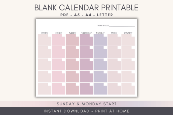 Download Mauve Blank Calendar Printable - Blank Collection